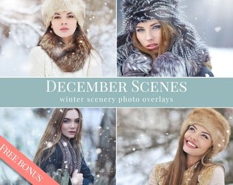 Snow photo overlays "December Scenes", falling snow photo overlays, winter photo overlays for Photoshop