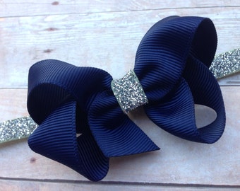 Navy & silver baby headband - navy blue baby headband, silver headband, silver headband, Christmas headband, baby headbands