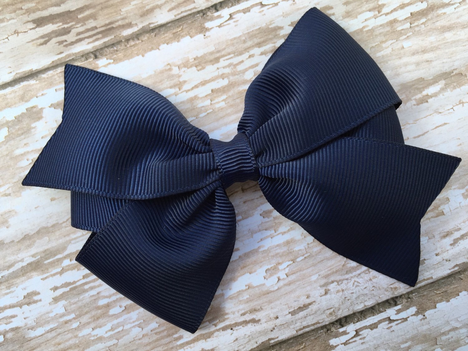 Large Blue Hair Bow - Velvet Bow with Pearl Embellishment - wide 1
