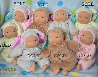 ONLY 1 (#4) LEFT! Fretta's Waldorf Floppy Bunnies. 10" Child Friendly All Natural Baby Dolls