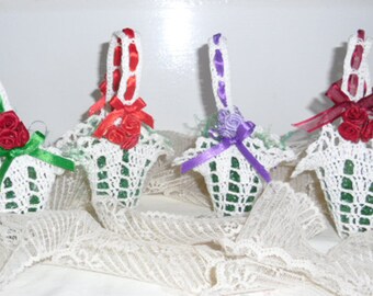 Victorian Style Ornaments - Crocheted Baskets, Easter Baskets, Handmade Baskets, Easter Decor, Mother's Day Gift, Wedding Decor