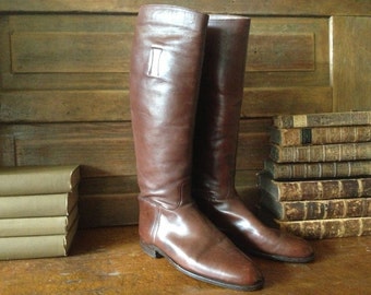 1940s Riding Boots Made in England Handcrafted Chestnut Brown Leather Equestrian 8,5 UK