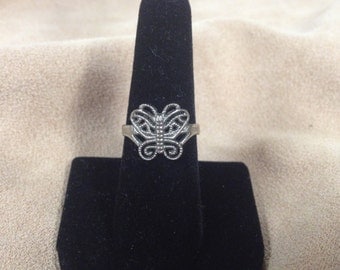 Vintage Costume Silvertone Butterfly Ring, Size 7.5
