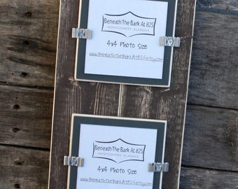 Picture Frame - Holds 2 - 4x4 Photos - Distressed Smooth Wood - Brown & Gray