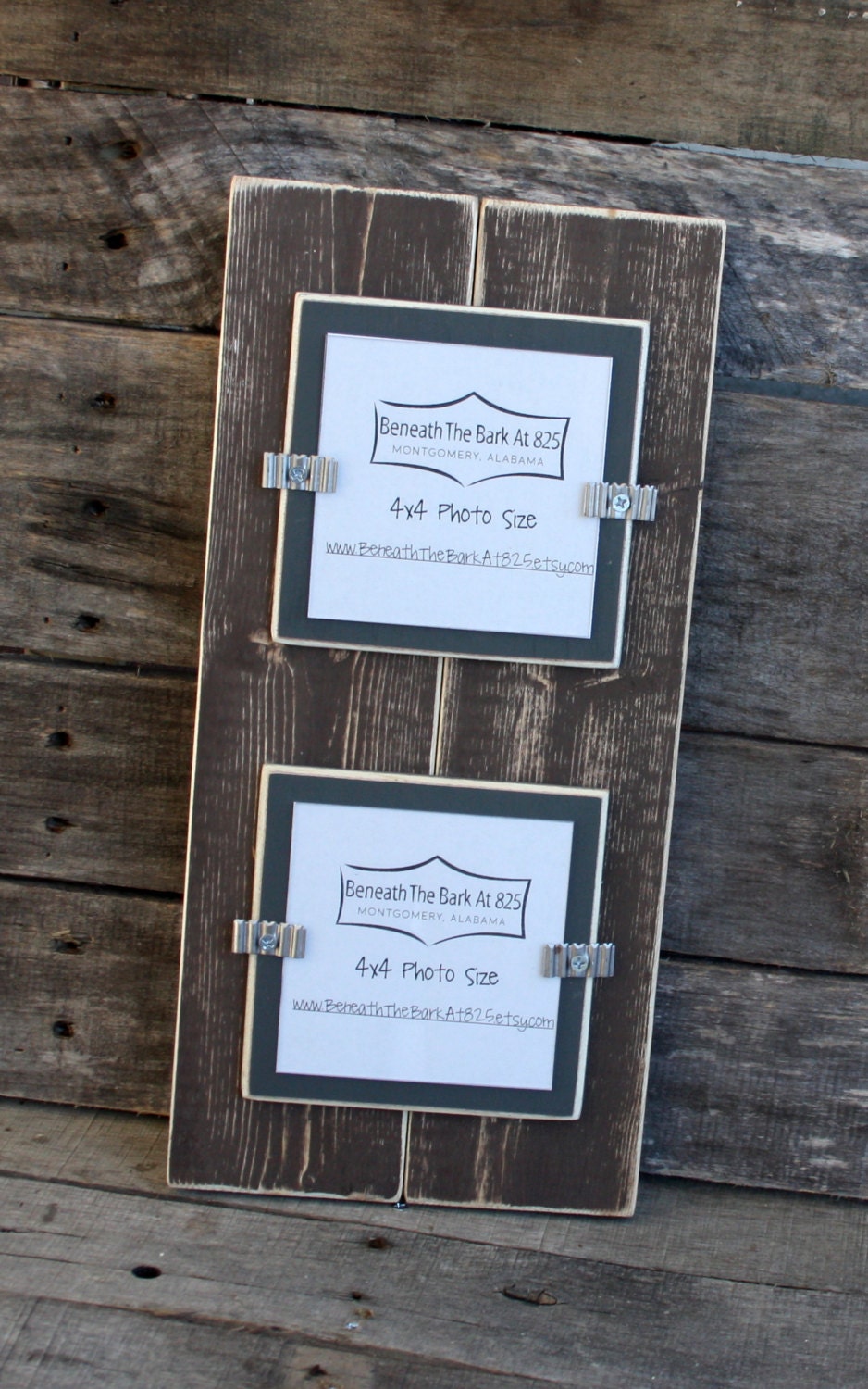 Picture Frame Holds 2 4x4 Photos Distressed Smooth Wood