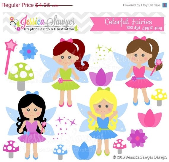 80% OFF - INSTANT DOWNLOAD, colorful fairy clipart, fairies clip art, for commercial use, personal use, cards, scrapbooking, invites Il_570xn