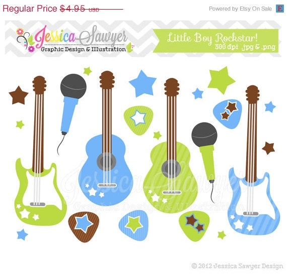 80% OFF - INSTANT DOWNLOAD, Little boy rockstar clip art - guitar clipart - baby shower graphics - digital scrapbook - invitation - stars Il_570xn