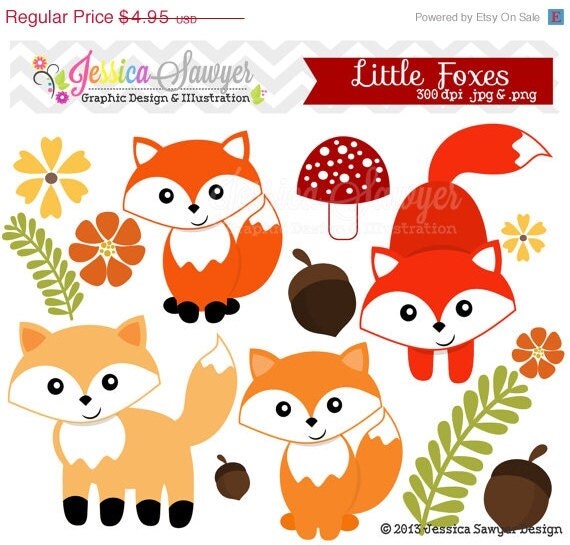 80% OFF - INSTANT DOWNLOAD, little fox clipart, woodland clip art, for personal use, commercial use, party supply, scrapbooking Il_570xn