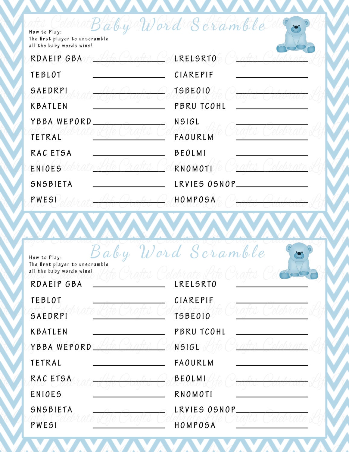 Baby Shower Word Scramble Game Printable Baby Shower Games