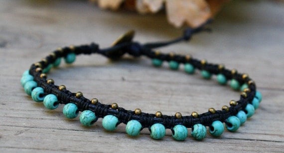 Gypsy Anklet Macrame Anklet Turquoise Magnesite Beaded
