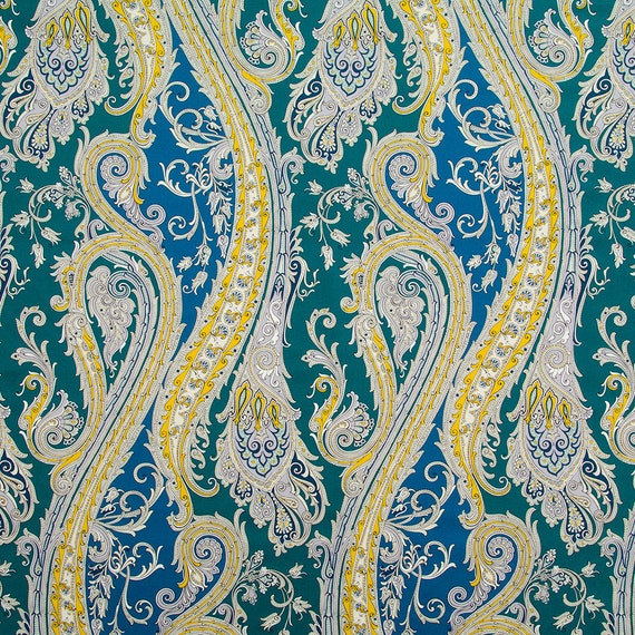 Teal Large Scale Paisley Fabric Yellow Blue by PopDecorFabrics