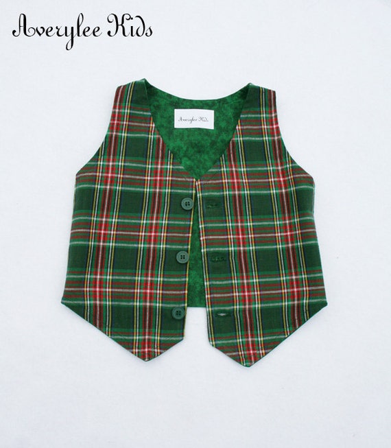 Boys Christmas Vest Green and Red Plaid Vest by AveryleeKids