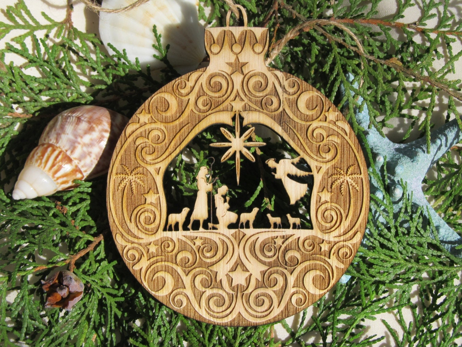 Shepherds Nativity Christmas Ornament laser cut laser engraved