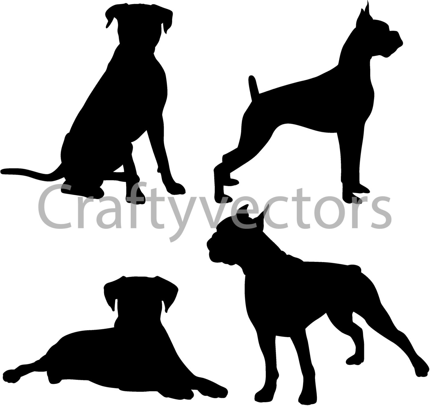 Boxer Dog Silhouettes Vector SVG by CraftyVectors on Etsy