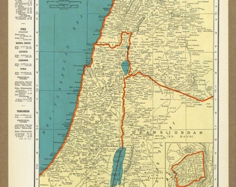 Vintage Map Palestine Syria Jordan From 1937 Original