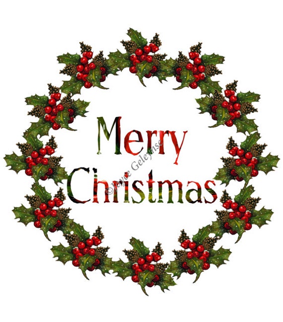 Clip Art Christmas Wreath: Merry Christmas Holly Wreath