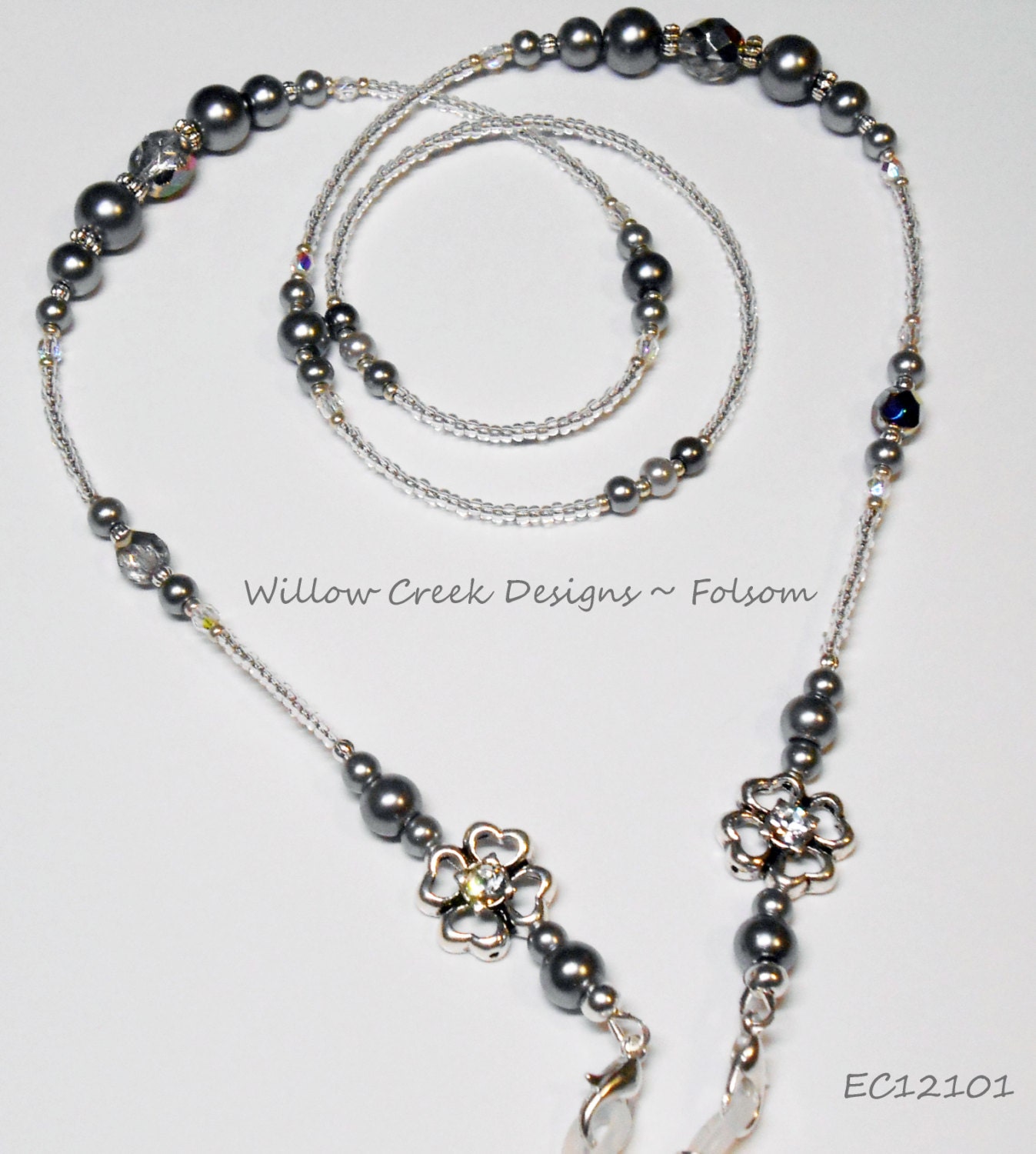 Beaded Eyeglass Chain Swarovski Crystals Glass Pearl by nancybaha