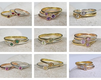 Stack Birthstone Ring- Blue Topaz Ring- Pink Topaz Ring- Pink Stone Ring- Gemstone Ring- Quartz Ring- Topaz Ring- Stone Stack Ring