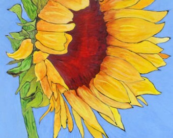 Yellow Sunflower on Blue Sky Art Print - "Blue Skies Smilin' at Me" by Lorraine Skala