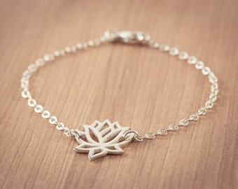 Lotus Bracelet, Yoga Bracelet, Sterling Silver Lotus Bracelet, Yoga Jewelery, Ohm Om Bracelet, Lotus Charm