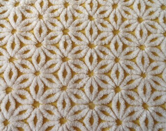 Curry Gold Hofmann Daisy Vintage Chenille Bedspread Fabric Piece...18 x 24"