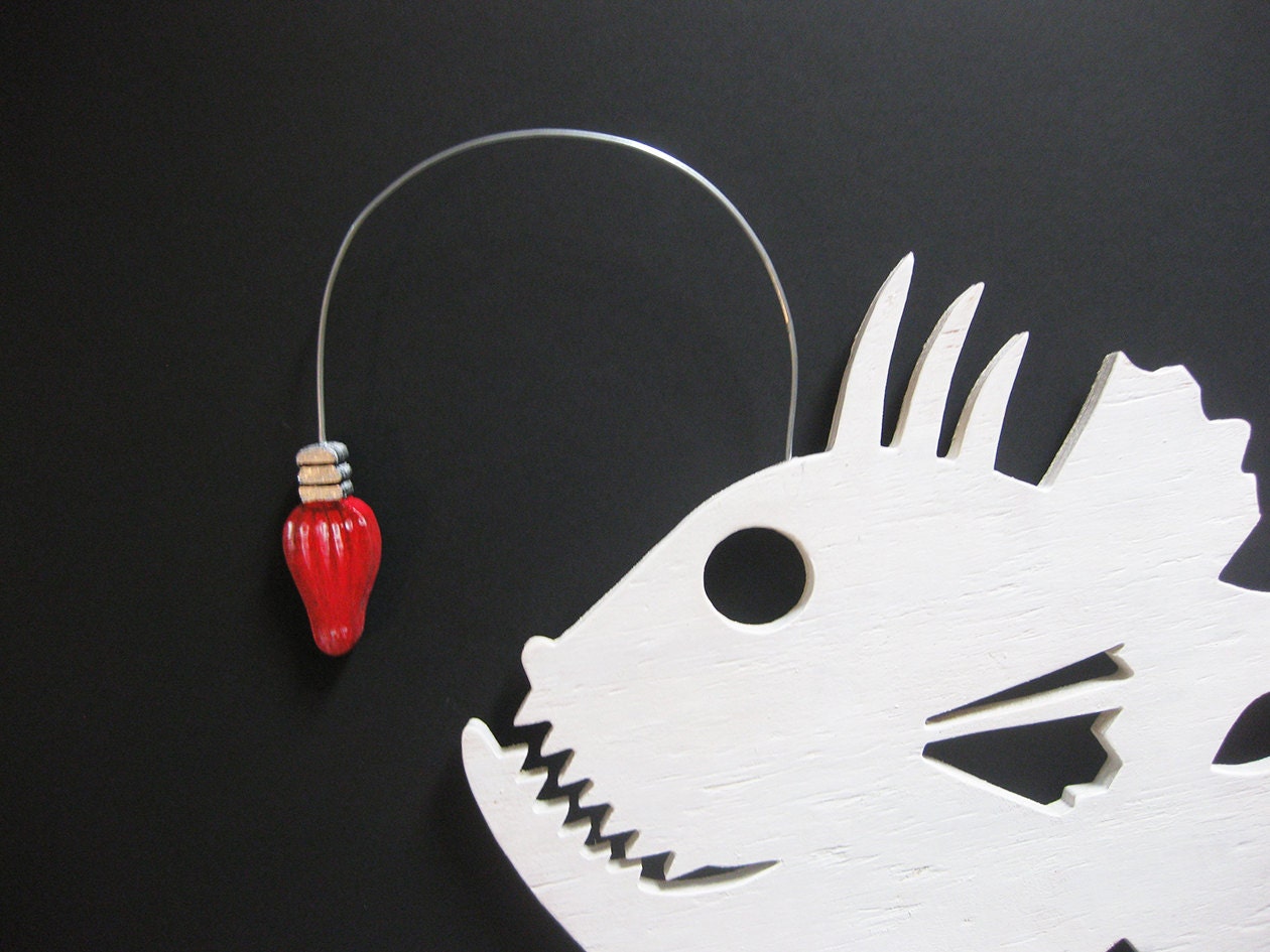 Angler Fish, Christmas decor, beach, cottage chic, whimsical, wood, handmade, wall art