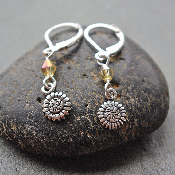 Sterling Sunflower Charm Dangle Earrings Sweet Sunflower