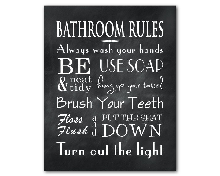 Bathroom Wall Art Word Art Print Bathroom Rules