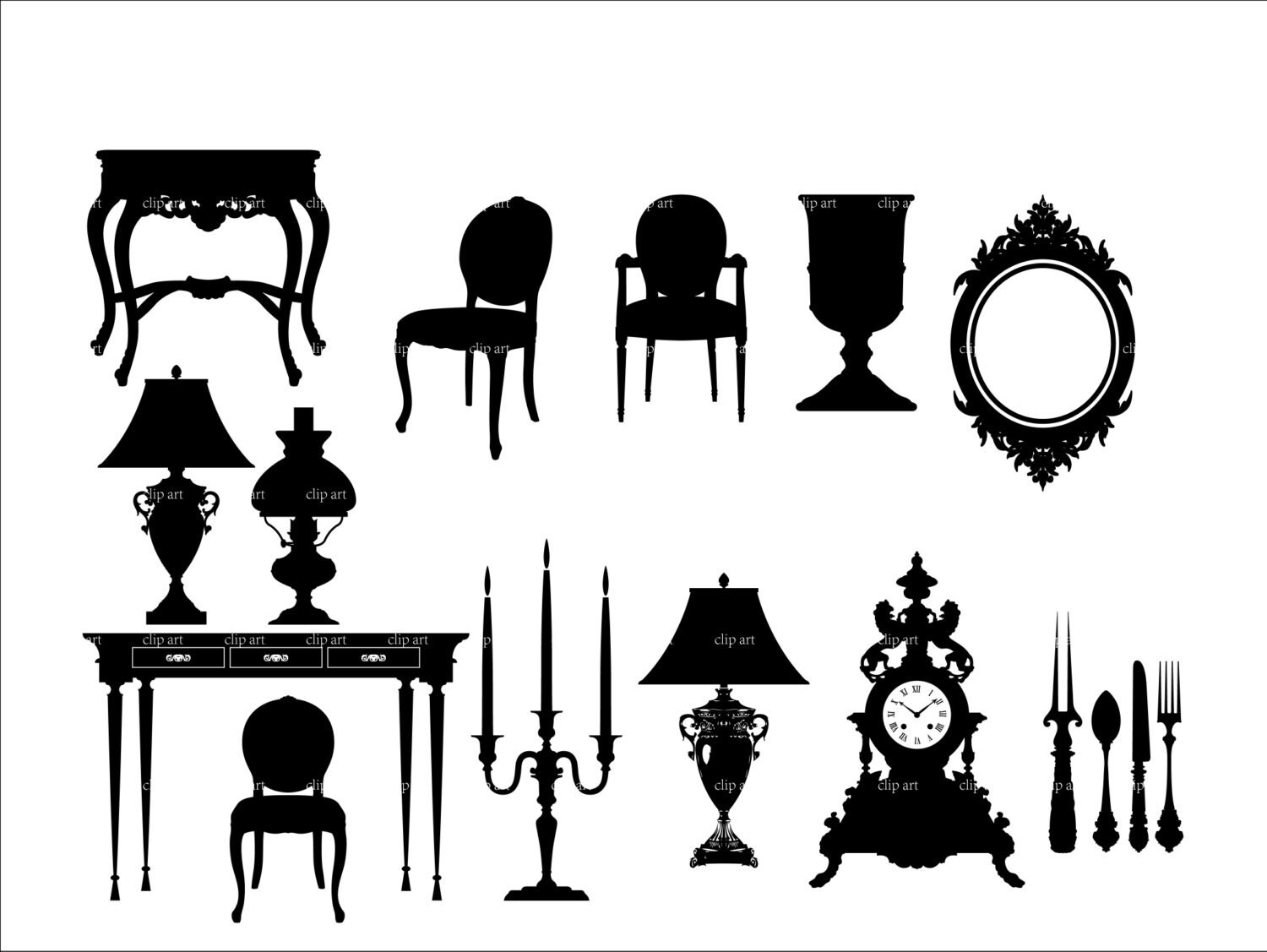 Antique furniture silhouette digital clipart vector by bestvector