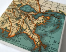 coaster repurposed map 1938 mississippi delta louisiana orleans ceramic tile popular items colliers ooak atlas hand