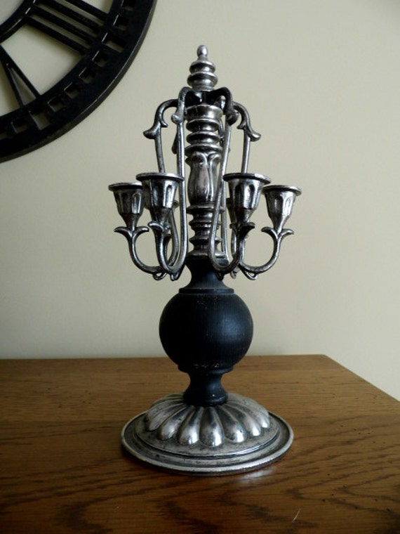 Vintage Steampunk Candleabra Wood And Metal Candle Holder 