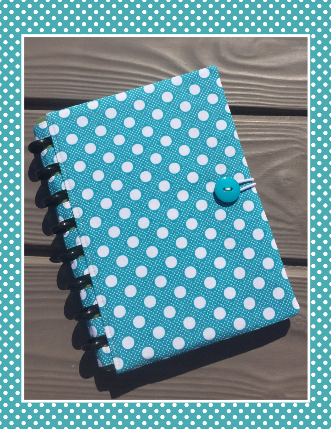 Discbound Planner Cover Teal Polkadot Pattern by thepolkadotposie
