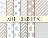 White Christmas Patterns - Xmas backgrounds - Instant download - Christmas wrapping - Digital Paper Pack - Set of 12 Papers - 12x12 inch