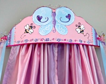 Butterfly Crown Canopy, Thumbelina Princess Crown Bed Canopy, Floral Baby Crown, Fairy Wall Crown with Rainbow Curtains, Crown Photo Prop