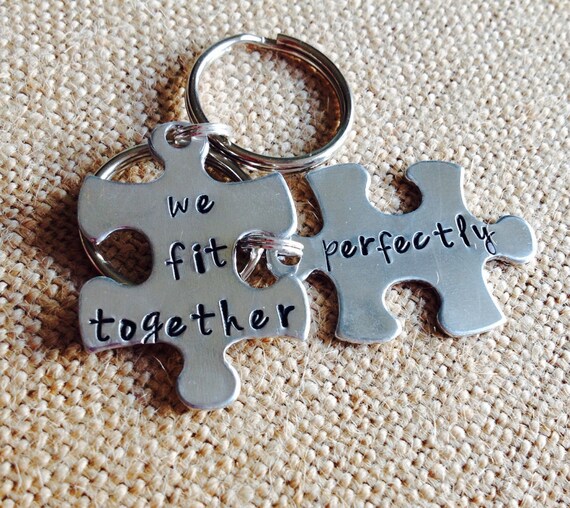 Puzzle piece keychain set. We fit together perfectly. Couples