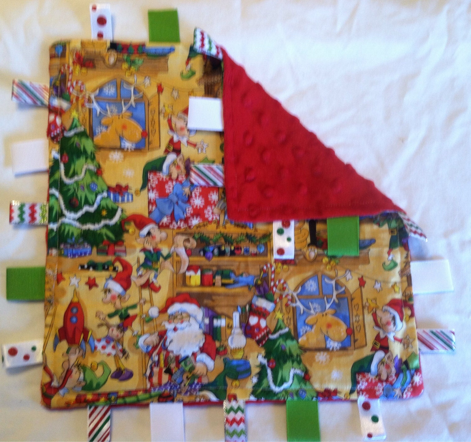 ADORABLE Handmade Tag Security Blanket Santa's
