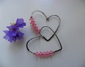 Heart shaped hoop earrings sliver and pink