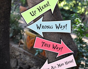 Alice in Wonderland & Mad Hatter inspired Tea Party pdf printable Vintage Pastel Arrow Signs / this way that way Photo Prop INSTANT DOWNLOAD