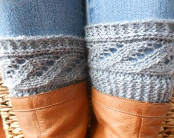 Hand Knitted Lace Boot Cuffs Leg Warmers Gray