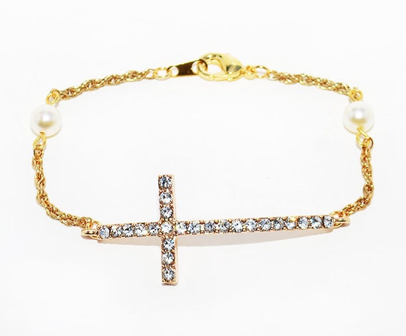 Gold Cross Bracelet Chain Bracelet Rhinestone Cross