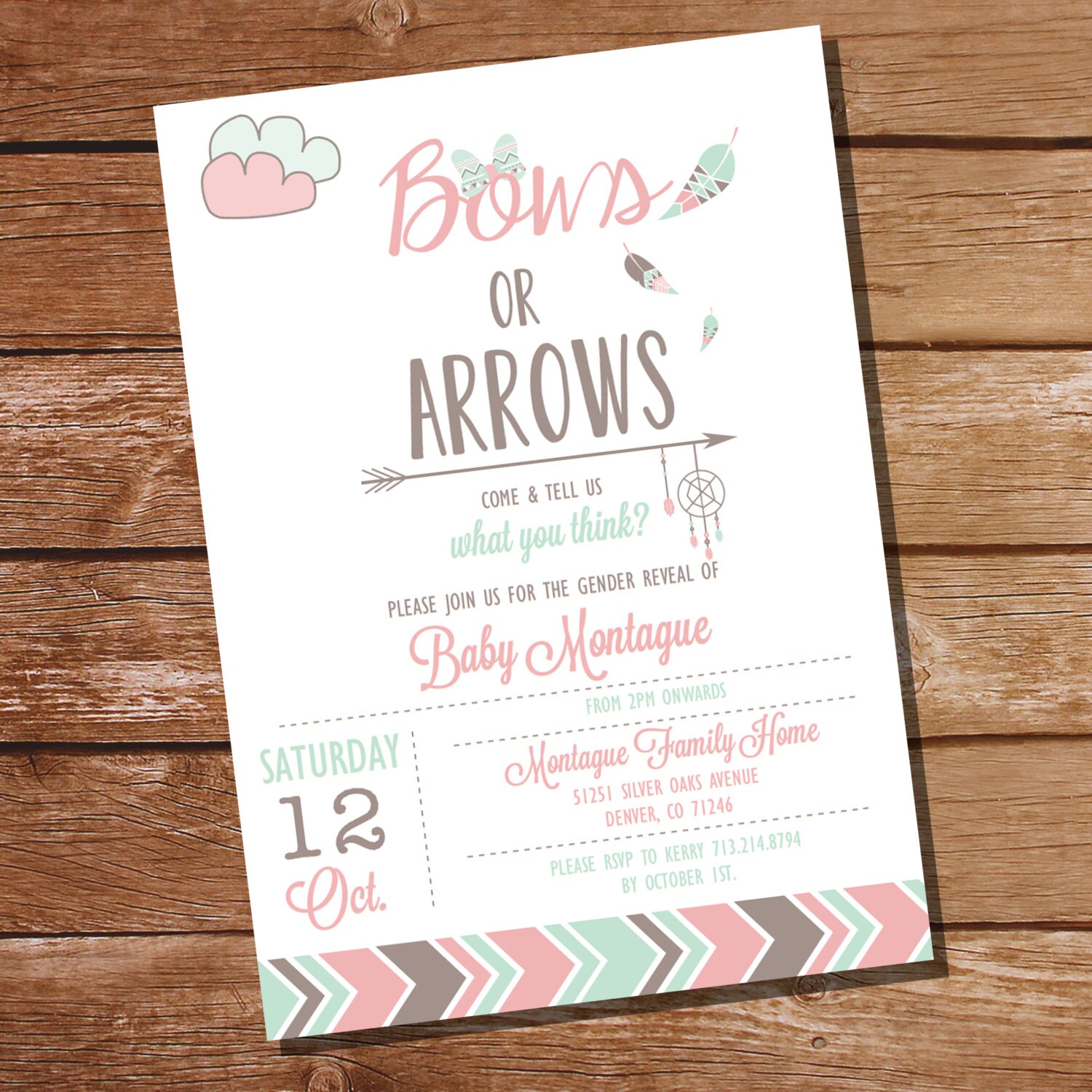 Bows or Arrows Gender Reveal Invitation Tribal Gender Reveal