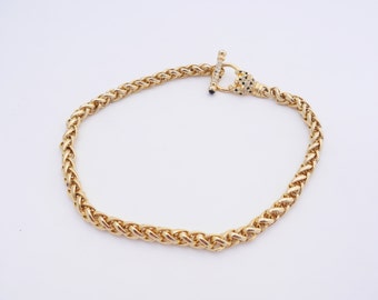 Vintage Cartier- Style Gold Plated Necklace with Rhinestone Panther ...