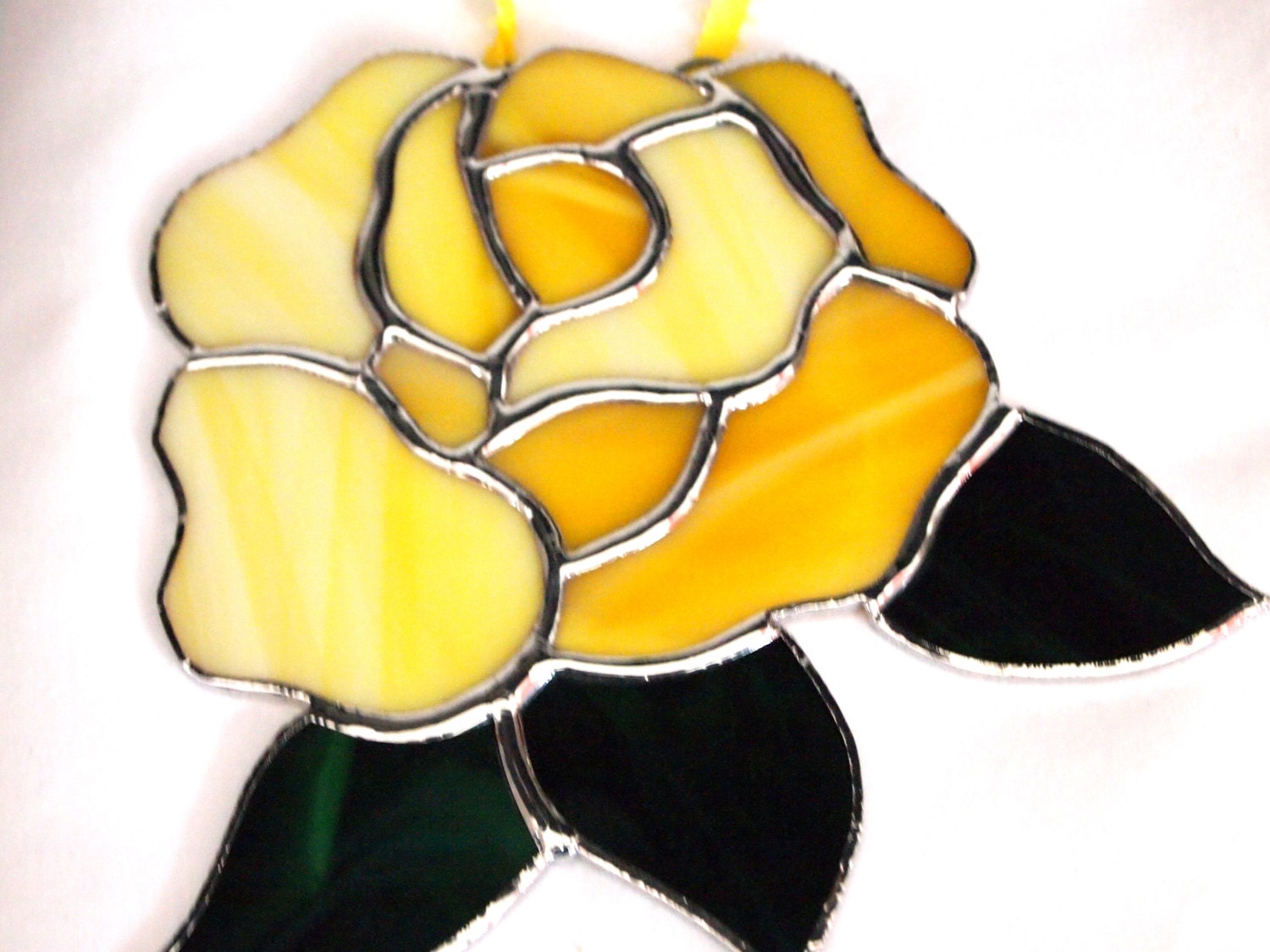 Stained Glass Yellow Rose Suncatcher