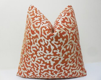 Burnt Orange Chenille Pillow Cover - Orange Cream Chenille Cushion - Decorative Throw Coral Bay Pillow cover-
