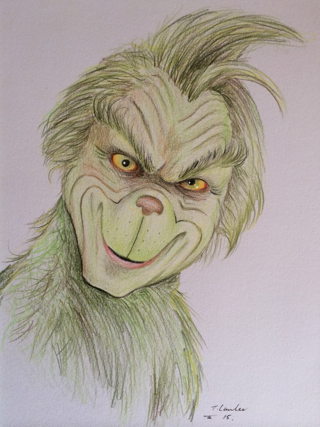 Die GrinchOriginal Farbe Bleistift Zeichnung von maudster74art