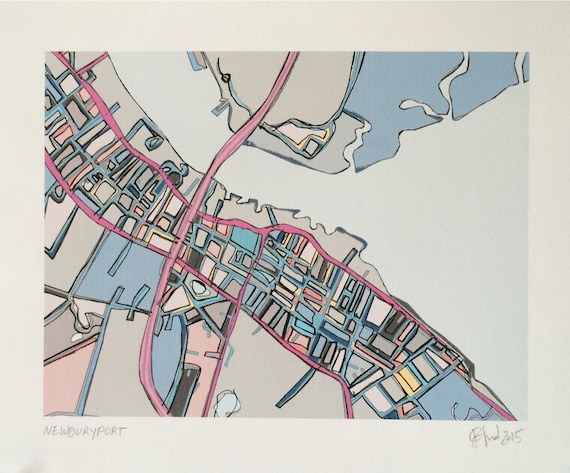 Abstract Map Print Of Downtown Newburyport By CarlandCartography   Il 570xN.728595655 Mcq0 