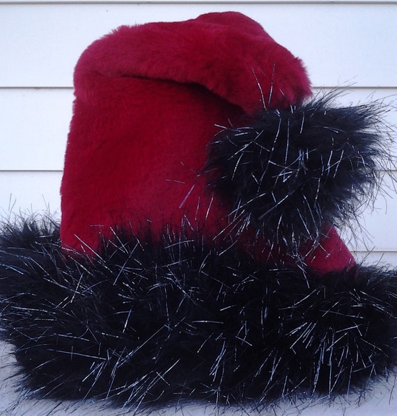 white santa hat with black trim with silver shimmer red white santa hat with black trim with silver shimmer red