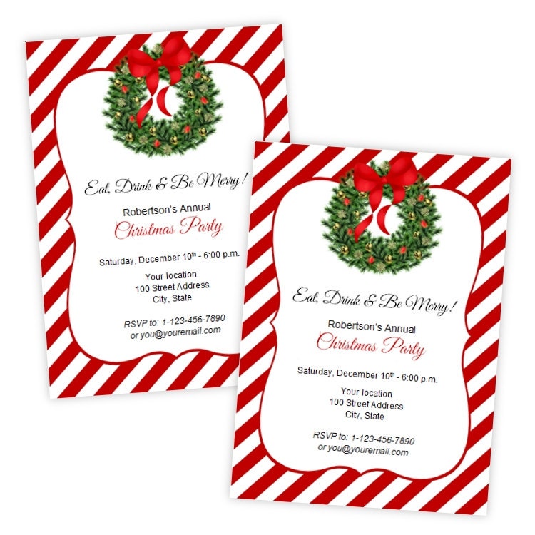 Christmas or Holiday Party Invitation Holiday Wreath DIY