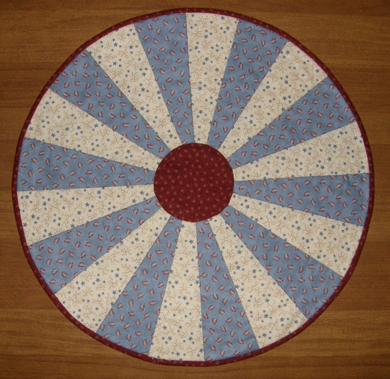 Quilted Table Topper Patriotic Americana Blue Round Table