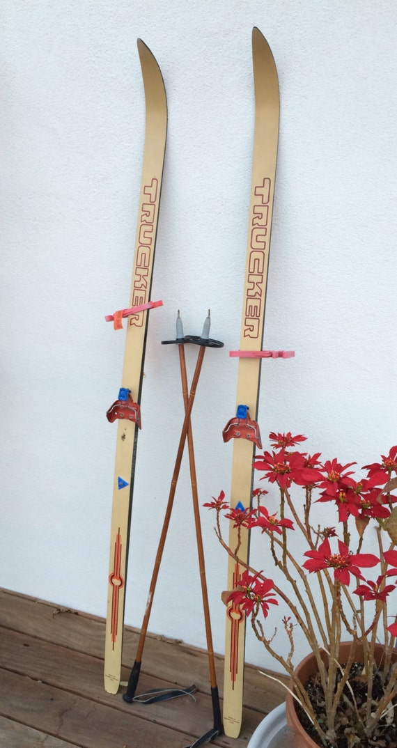 TRUCKER Cross Country Skis & Bamboo Poles Vintage Snow Skis